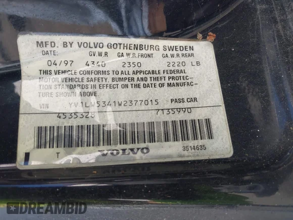 ✅ 1998 Volvo V70 T5 • VIN: YV1LW5341W2377015 • Lot: 42851848. Listed on IAAI with 88,839 mi. Free auction sales archive from the USA and detailed vehicle history report at DreamBid. Image 9.