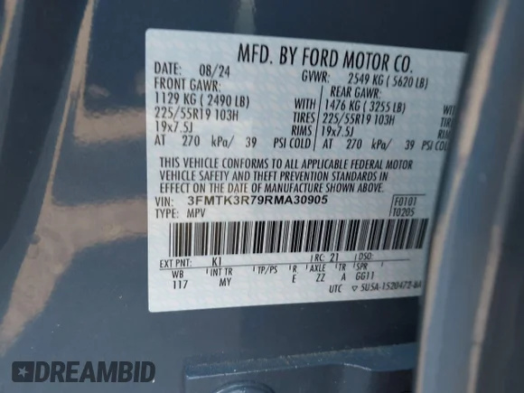 ✅ 2024 Ford Mustang Mach-E Premium • VIN: 3FMTK3R79RMA30905 • Lot: 43214109. Wystawiony na IAAI z przebiegiem 8 138 mil. Bezpłatny archiwum sprzedaży aukcyjnych z USA i szczegółowy raport historii pojazdu na DreamBid. Zdjęcie 9.