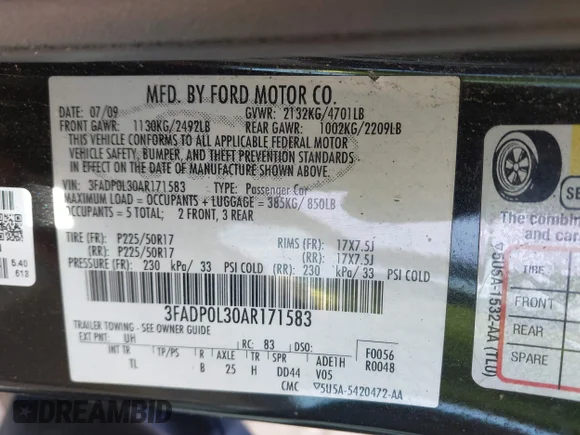 ✅ 2010 Ford Fusion Hybrid • VIN: 3FADP0L30AR171583 • Lot: 44701123. Listed on IAAI with 42,074 mi. Free auction sales archive from the USA and detailed vehicle history report at DreamBid. Image 9.