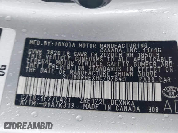 ✅ 2017 Toyota Corolla SE • VIN: 2T1BURHEXHC797649 • Лот: 44023891. Опубліковано раніше на IAAI з пробігом 108 509 миль. Безкоштовний доступ до архіву аукціонних продажів зі США та докладний звіт про історію автомобіля на DreamBid. Зображення 9.