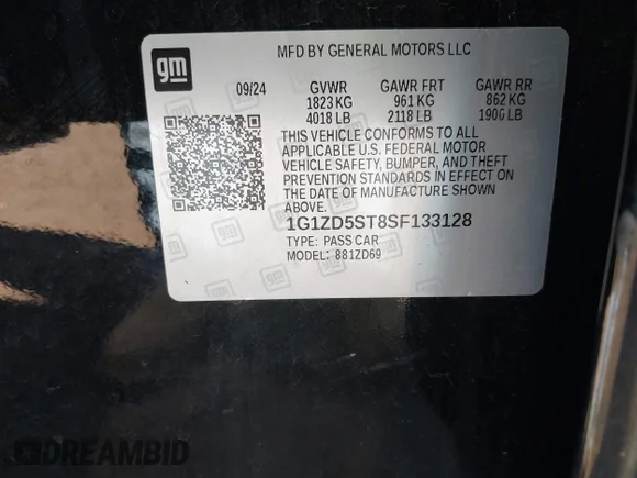 ✅ 2025 Chevrolet Malibu LT • VIN: 1G1ZD5ST8SF133128 • Lot: 43985272. Wystawiony na IAAI z przebiegiem 38 422 mil. Bezpłatny archiwum sprzedaży aukcyjnych z USA i szczegółowy raport historii pojazdu na DreamBid. Zdjęcie 9.