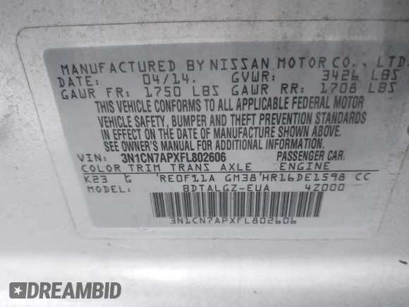 ✅ 2015 Nissan Versa SV • VIN: 3N1CN7APXFL802606 • Lot: 43413799. Wystawiony na IAAI z przebiegiem 126 723 mil. Bezpłatny archiwum sprzedaży aukcyjnych z USA i szczegółowy raport historii pojazdu na DreamBid. Zdjęcie 9.