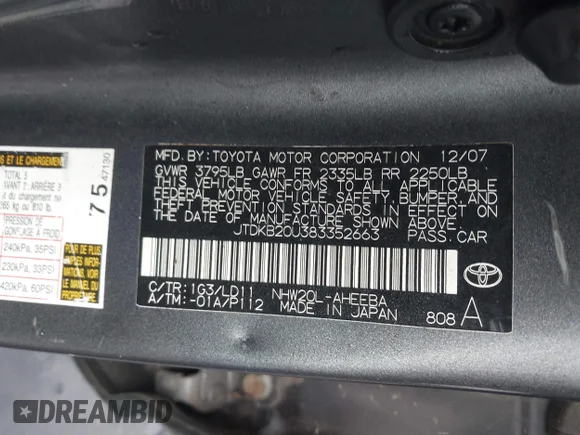 ✅ 2008 Toyota Prius • VIN: JTDKB20U383352663 • Lot: 44058033. Wystawiony na IAAI z przebiegiem Nie podano. Bezpłatny archiwum sprzedaży aukcyjnych z USA i szczegółowy raport historii pojazdu na DreamBid. Zdjęcie 9.