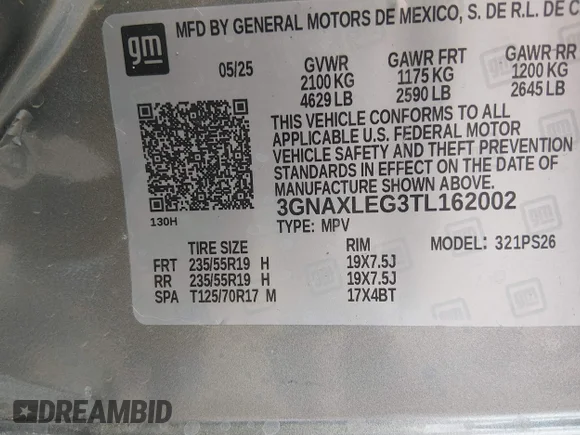 ✅ 2026 Chevrolet Equinox FWD RS • VIN: 3GNAXLEG3TL162002 • Лот: 44403126. Опубликован ранее на IAAI с пробегом 4 242 миль. Бесплатный доступ к архиву аукционных продаж из США и подробный отчёт об истории автомобиля на DreamBid. Изображение 9.