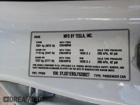✅ 2020 Tesla Model 3 Long Range • VIN: 5YJ3E1EB6LF639827 • Лот: 38791293. Опубліковано раніше на Copart з пробігом 60 647 миль. Безкоштовний доступ до архіву аукціонних продажів зі США та докладний звіт про історію автомобіля на DreamBid. Зображення 13.