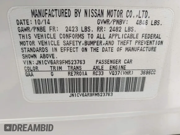 ✅ 2015 Infiniti Q40 • VIN: JN1CV6AR9FM523763 • Lot: 41802646. Wystawiony na IAAI z przebiegiem Nie podano. Bezpłatny archiwum sprzedaży aukcyjnych z USA i szczegółowy raport historii pojazdu na DreamBid. Zdjęcie 9.