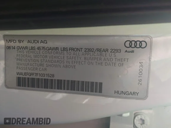 ✅ 2015 Audi A3 Premium Plus • VIN: WAUEFGFF7F1031528 • Lot: 42129058. Listed on IAAI with 91,693 mi. Free auction sales archive from the USA and detailed vehicle history report at DreamBid. Image 9.