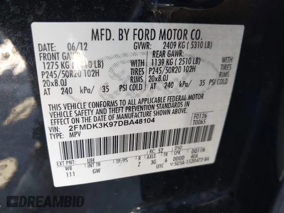 ✅ 2013 Ford Edge Limited • VIN: 2FMDK3K97DBA48104 • Лот: 44331353. Опубліковано раніше на IAAI з пробігом 110 164 миль. Безкоштовний доступ до архіву аукціонних продажів зі США та докладний звіт про історію автомобіля на DreamBid. Зображення 9.