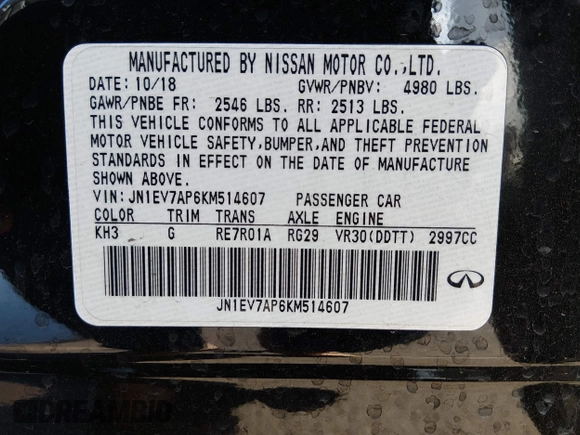 ✅ 2019 Infiniti Q50 Signature Edition • VIN: JN1EV7AP6KM514607 • Lot: 44176643. Wystawiony na IAAI z przebiegiem 69 581 mil. Bezpłatny archiwum sprzedaży aukcyjnych z USA i szczegółowy raport historii pojazdu na DreamBid. Zdjęcie 9.