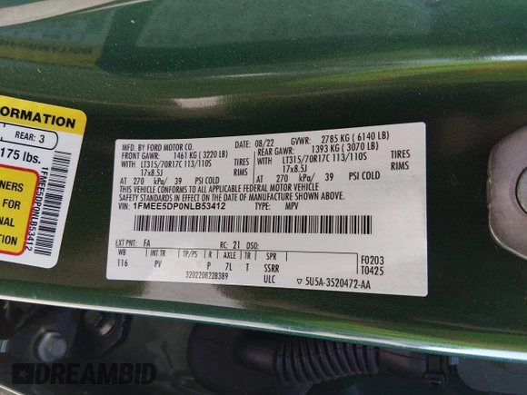 ✅ 2022 Ford Bronco Wildtrak • VIN: 1FMEE5DP0NLB53412 • Lot: 44899579. Wystawiony na IAAI z przebiegiem 80 591 mil. Bezpłatny archiwum sprzedaży aukcyjnych z USA i szczegółowy raport historii pojazdu na DreamBid. Zdjęcie 9.