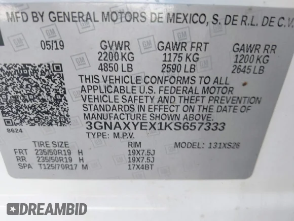 ✅ 2019 Chevrolet Equinox Premier • VIN: 3GNAXYEX1KS657333 • Lot: 43218735. Wystawiony na IAAI z przebiegiem 150 704 mil. Bezpłatny archiwum sprzedaży aukcyjnych z USA i szczegółowy raport historii pojazdu na DreamBid. Zdjęcie 9.