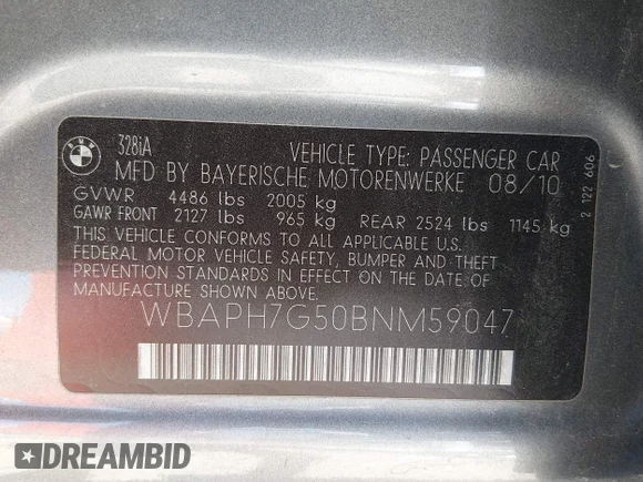 ✅ 2011 BMW 3 Series 328i • VIN: WBAPH7G50BNM59047 • Лот: 45605661. Опубліковано раніше на IAAI з пробігом 149 687 миль. Безкоштовний доступ до архіву аукціонних продажів зі США та докладний звіт про історію автомобіля на DreamBid. Зображення 9.