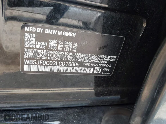 ✅ 2020 BMW M5 • VIN: WBSJF0C03LCD16005 • Лот: 42780147. Опубліковано раніше на IAAI з пробігом 74 676 миль. Безкоштовний доступ до архіву аукціонних продажів зі США та докладний звіт про історію автомобіля на DreamBid. Зображення 9.
