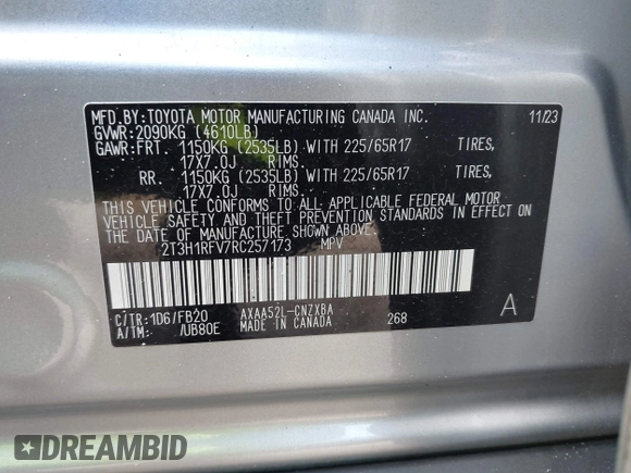 ✅ 2024 Toyota RAV4 LE • VIN: 2T3H1RFV7RC257173 • Lot: 44643718. Wystawiony na IAAI z przebiegiem 98 912 mil. Bezpłatny archiwum sprzedaży aukcyjnych z USA i szczegółowy raport historii pojazdu na DreamBid. Zdjęcie 9.