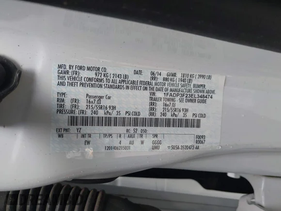 ✅ 2014 Ford Focus SE • VIN: 1FADP3F23EL348474 • Lot: 45389994. Listed on IAAI with 110,981 mi. Free auction sales archive from the USA and detailed vehicle history report at DreamBid. Image 9.
