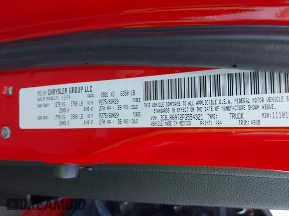 ✅ 2015 Ram 1500 Express • VIN: 3C6JR6AT2FG554321 • Лот: 43277643. Опубліковано раніше на IAAI з пробігом 96 575 миль. Безкоштовний доступ до архіву аукціонних продажів зі США та докладний звіт про історію автомобіля на DreamBid. Зображення 9.