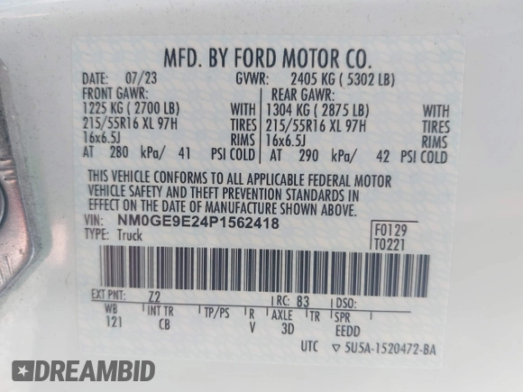 ✅ 2023 Ford Transit Connect XL • VIN: NM0GE9E24P1562418 • Lot: 45124309. Wystawiony na IAAI z przebiegiem 82 918 mil. Bezpłatny archiwum sprzedaży aukcyjnych z USA i szczegółowy raport historii pojazdu na DreamBid. Zdjęcie 9.