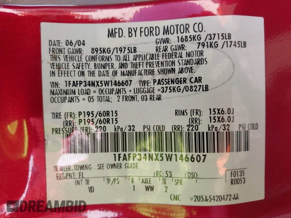 ✅ 2005 Ford Focus S • VIN: 1FAFP34NX5W146607 • Lot: 44194856. Wystawiony na IAAI z przebiegiem 133 299 mil. Bezpłatny archiwum sprzedaży aukcyjnych z USA i szczegółowy raport historii pojazdu na DreamBid. Zdjęcie 9.