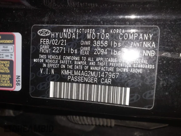 ✅ 2021 Hyundai Elantra SEL • VIN: KMHLM4AG2MU147967 • Lot: 44358368. Wystawiony na IAAI z przebiegiem 63 262 mil. Bezpłatny archiwum sprzedaży aukcyjnych z USA i szczegółowy raport historii pojazdu na DreamBid. Zdjęcie 9.