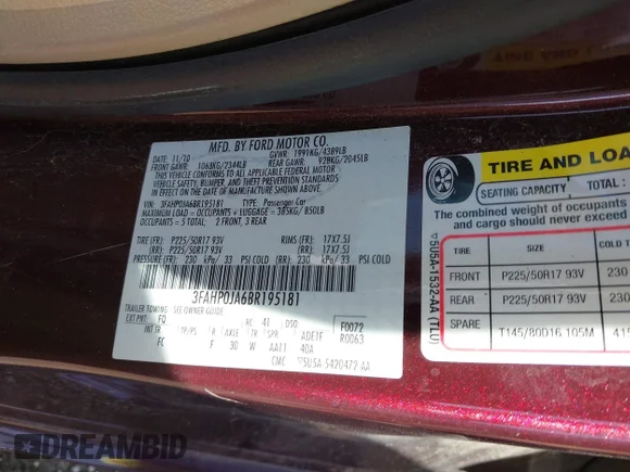 ✅ 2011 Ford Fusion SEL • VIN: 3FAHP0JA6BR195181 • Lot: 44690380. Wystawiony na IAAI z przebiegiem 98 676 mil. Bezpłatny archiwum sprzedaży aukcyjnych z USA i szczegółowy raport historii pojazdu na DreamBid. Zdjęcie 9.