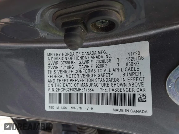 ✅ 2021 Honda Civic Sport • VIN: 2HGFC2F82MH517684 • Lot: 45012404. Listed on IAAI with 44,592 mi. Free auction sales archive from the USA and detailed vehicle history report at DreamBid. Image 9.