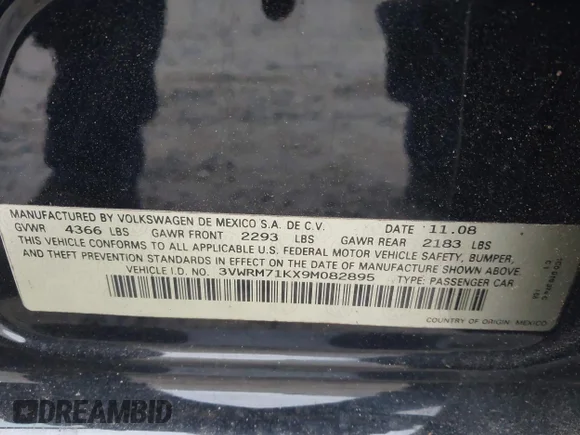 ✅ 2009 Volkswagen Jetta SE • VIN: 3VWRM71KX9M082895 • Lot: 44471250. Wystawiony na IAAI z przebiegiem 176 404 mil. Bezpłatny archiwum sprzedaży aukcyjnych z USA i szczegółowy raport historii pojazdu na DreamBid. Zdjęcie 9.