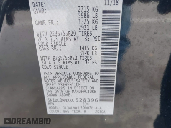 ✅ 2019 Infiniti QX60 Luxe • VIN: 5N1DL0MNXKC528396 • Lot: 44850655. Wystawiony na IAAI z przebiegiem 98 871 mil. Bezpłatny archiwum sprzedaży aukcyjnych z USA i szczegółowy raport historii pojazdu na DreamBid. Zdjęcie 9.
