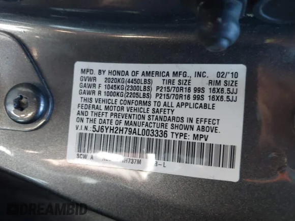 ✅ 2010 Honda Element EX • VIN: 5J6YH2H79AL003336 • Lot: 44322199. Listed on IAAI with 173,725 mi. Free auction sales archive from the USA and detailed vehicle history report at DreamBid. Image 9.