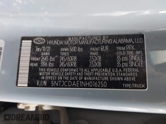 ✅ 2022 Hyundai Santa Cruz SEL • VIN: 5NTJCDAE1NH016250 • Lot: 43462034. Wystawiony na IAAI z przebiegiem 96 100 mil. Bezpłatny archiwum sprzedaży aukcyjnych z USA i szczegółowy raport historii pojazdu na DreamBid. Zdjęcie 9.