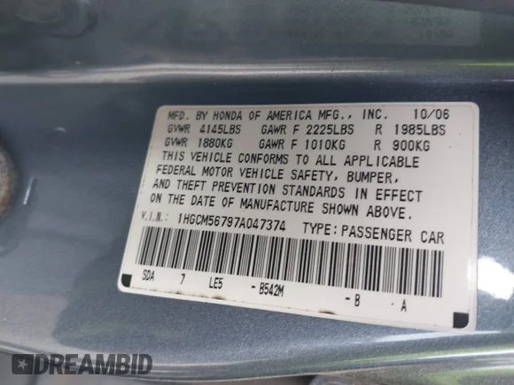 ✅ 2007 Honda Accord EX • VIN: 1HGCM56797A047374 • Lot: 44049914. Wystawiony na IAAI z przebiegiem Nie podano. Bezpłatny archiwum sprzedaży aukcyjnych z USA i szczegółowy raport historii pojazdu na DreamBid. Zdjęcie 9.