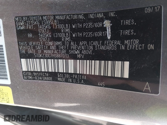 ✅ 2017 Toyota Sienna LE • VIN: 5TDKZ3DC7HS887013 • Лот: 45238091. Опубликован ранее на IAAI с пробегом 191 008 миль. Бесплатный доступ к архиву аукционных продаж из США и подробный отчёт об истории автомобиля на DreamBid. Изображение 9.