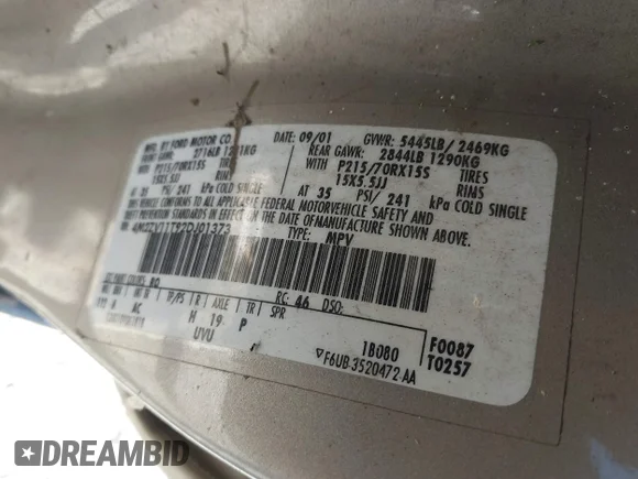 ✅ 2002 Mercury Villager Value • VIN: 4M2ZV11T92DJ01373 • Лот: 43448406. Опубликован ранее на IAAI с пробегом Не указан. Бесплатный доступ к архиву аукционных продаж из США и подробный отчёт об истории автомобиля на DreamBid. Изображение 9.