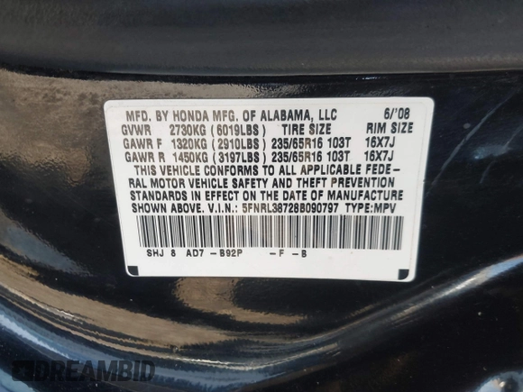 ✅ 2008 Honda Odyssey EX-L • VIN: 5FNRL38728B090797 • Lot: 44174377. Wystawiony na IAAI z przebiegiem 167 883 mil. Bezpłatny archiwum sprzedaży aukcyjnych z USA i szczegółowy raport historii pojazdu na DreamBid. Zdjęcie 9.