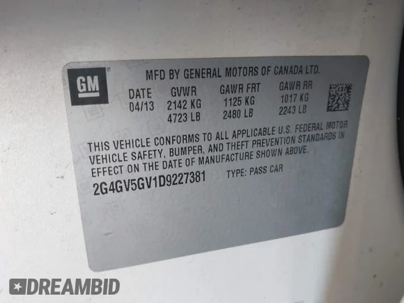✅ 2013 Buick Regal GS • VIN: 2G4GV5GV1D9227381 • Лот: 44064154. Опубліковано раніше на IAAI з пробігом 156 006 миль. Безкоштовний доступ до архіву аукціонних продажів зі США та докладний звіт про історію автомобіля на DreamBid. Зображення 9.