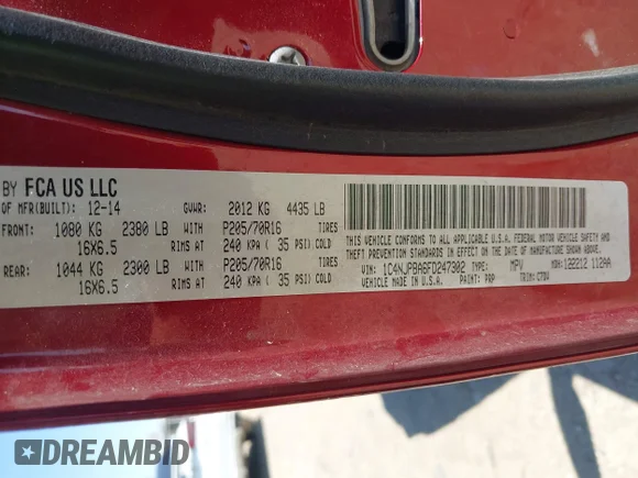 ✅ 2015 Jeep Patriot Altitude • VIN: 1C4NJPBA6FD247302 • Лот: 45115422. Опубликован ранее на IAAI с пробегом 106 711 миль. Бесплатный доступ к архиву аукционных продаж из США и подробный отчёт об истории автомобиля на DreamBid. Изображение 9.
