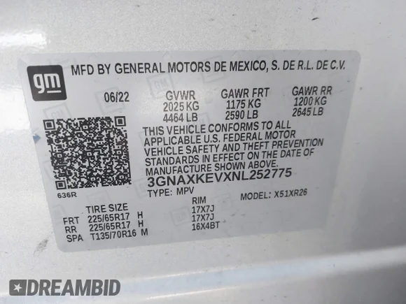 ✅ 2022 Chevrolet Equinox LT • VIN: 3GNAXKEVXNL252775 • Lot: 43845982. Wystawiony na IAAI z przebiegiem 71 431 mil. Bezpłatny archiwum sprzedaży aukcyjnych z USA i szczegółowy raport historii pojazdu na DreamBid. Zdjęcie 9.
