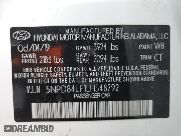 ✅ 2020 Hyundai Elantra Value Edition • VIN: 5NPD84LF1LH548792 • Lot: 37292843. Wystawiony na Copart z przebiegiem 57 234 mil. Bezpłatny archiwum sprzedaży aukcyjnych z USA i szczegółowy raport historii pojazdu na DreamBid. Zdjęcie 12.