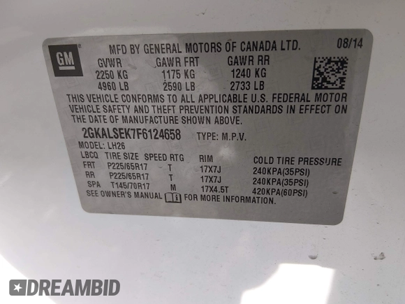 ✅ 2015 GMC Terrain SLT • VIN: 2GKALSEK7F6124658 • Lot: 44396563. Wystawiony na IAAI z przebiegiem 62 276 mil. Bezpłatny archiwum sprzedaży aukcyjnych z USA i szczegółowy raport historii pojazdu na DreamBid. Zdjęcie 9.