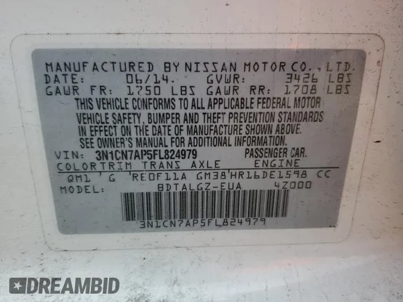 ✅ 2015 Nissan Versa SL • VIN: 3N1CN7AP5FL824979 • Лот: 81386255. Опубліковано раніше на Copart з пробігом 80 490 миль. Безкоштовний доступ до архіву аукціонних продажів зі США та докладний звіт про історію автомобіля на DreamBid. Зображення 12.
