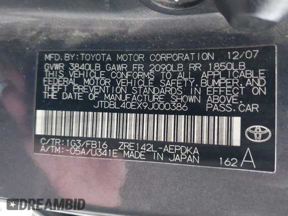 ✅ 2009 Toyota Corolla • VIN: JTDBL40EX9J000386 • Lot: 43189468. Wystawiony na IAAI z przebiegiem 150 435 mil. Bezpłatny archiwum sprzedaży aukcyjnych z USA i szczegółowy raport historii pojazdu na DreamBid. Zdjęcie 9.