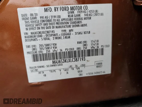 ✅ 2020 Ford EcoSport Titanium • VIN: MAJ6S3KLXLC387193 • Lot: 40639483. Wystawiony na Copart z przebiegiem 31 228 mil. Bezpłatny archiwum sprzedaży aukcyjnych z USA i szczegółowy raport historii pojazdu na DreamBid. Zdjęcie 14.
