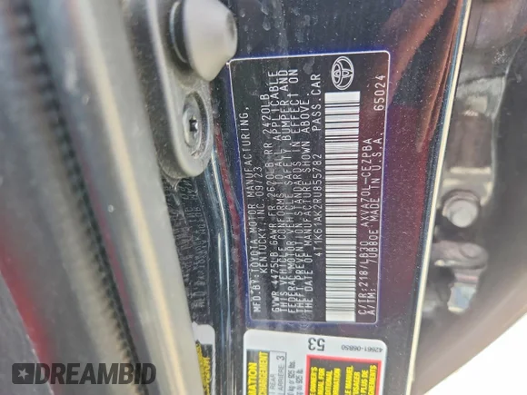 ✅ 2024 Toyota Camry XSE • VIN: 4T1K61AK2RU855782 • Lot: 55784686. Wystawiony na Copart z przebiegiem 46 396 mil. Bezpłatny archiwum sprzedaży aukcyjnych z USA i szczegółowy raport historii pojazdu na DreamBid. Zdjęcie 12.