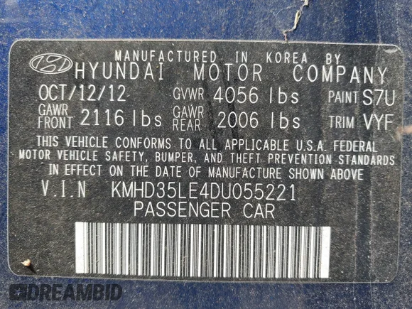 ✅ 2013 Hyundai Elantra • VIN: KMHD35LE4DU055221 • Лот: 44704103. Опубликован ранее на IAAI с пробегом 81 235 миль. Бесплатный доступ к архиву аукционных продаж из США и подробный отчёт об истории автомобиля на DreamBid. Изображение 9.