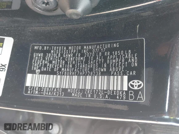 ✅ 2017 Toyota Corolla SE • VIN: 5YFBURHE7HP728238 • Lot: 45070936. Listed on IAAI with 57,417 mi. Free auction sales archive from the USA and detailed vehicle history report at DreamBid. Image 9.