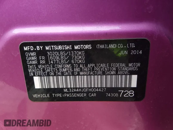✅ 2015 Mitsubishi Mirage ES • VIN: ML32A4HJ0FH004427 • Lot: 44491596. Wystawiony na IAAI z przebiegiem 124 545 mil. Bezpłatny archiwum sprzedaży aukcyjnych z USA i szczegółowy raport historii pojazdu na DreamBid. Zdjęcie 9.