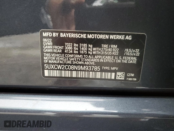 ✅ 2022 BMW X7 xDrive40i • VIN: 5UXCW2C08N9M93785 • Лот: 70063422. Опубліковано раніше на Copart з пробігом 2 511 миль. Безкоштовний доступ до архіву аукціонних продажів зі США та докладний звіт про історію автомобіля на DreamBid. Зображення 13.