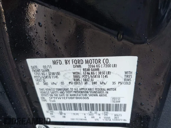 ✅ 2011 Ford F-150 XLT • VIN: 1FTFW1EF0BFB00305 • Лот: 43602026. Опубліковано раніше на IAAI з пробігом 140 674 миль. Безкоштовний доступ до архіву аукціонних продажів зі США та докладний звіт про історію автомобіля на DreamBid. Зображення 9.