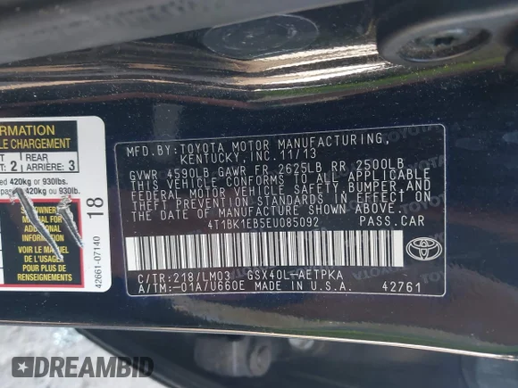 ✅ 2014 Toyota Avalon Limited • VIN: 4T1BK1EB5EU085092 • Lot: 42767731. Wystawiony na IAAI z przebiegiem 110 570 mil. Bezpłatny archiwum sprzedaży aukcyjnych z USA i szczegółowy raport historii pojazdu na DreamBid. Zdjęcie 9.