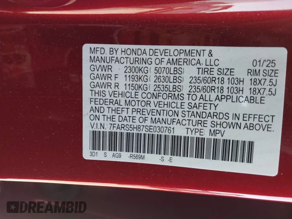 ✅ 2025 Honda CR-V Sport-L • VIN: 7FARS5H87SE030761 • Lot: 44602719. Wystawiony na IAAI z przebiegiem 11 819 mil. Bezpłatny archiwum sprzedaży aukcyjnych z USA i szczegółowy raport historii pojazdu na DreamBid. Zdjęcie 9.