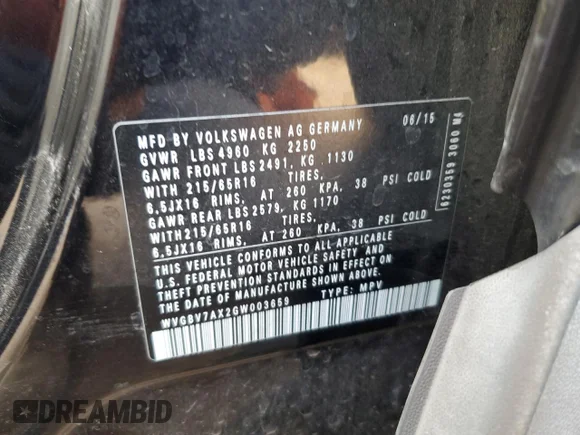 ✅ 2016 Volkswagen Tiguan SE • VIN: WVGBV7AX2GW003659 • Лот: 41409933. Опубліковано раніше на Copart з пробігом 84 284 миль. Безкоштовний доступ до архіву аукціонних продажів зі США та докладний звіт про історію автомобіля на DreamBid. Зображення 13.